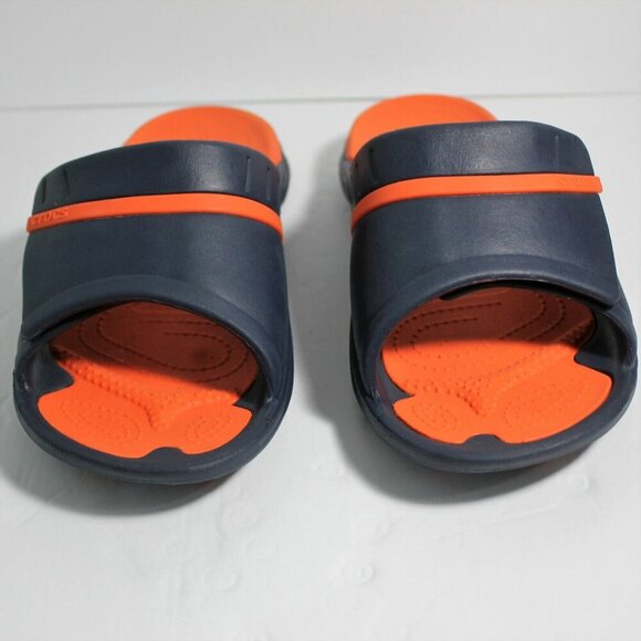 Crocs Dual Comfort Slide Sandal Two Tone Orange Blue Womens 7 Mens 5 Unisex - Picture 7 of 10